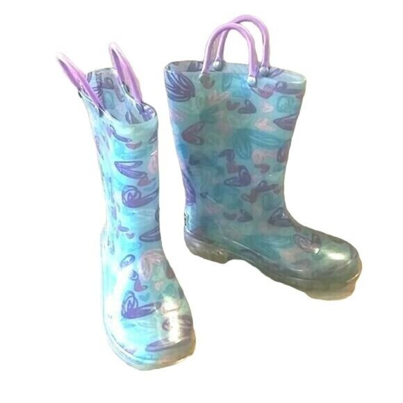 Western Chief Girls Light-Up Rain Boots With Heart Print Size 11 - Picture 2 of 10